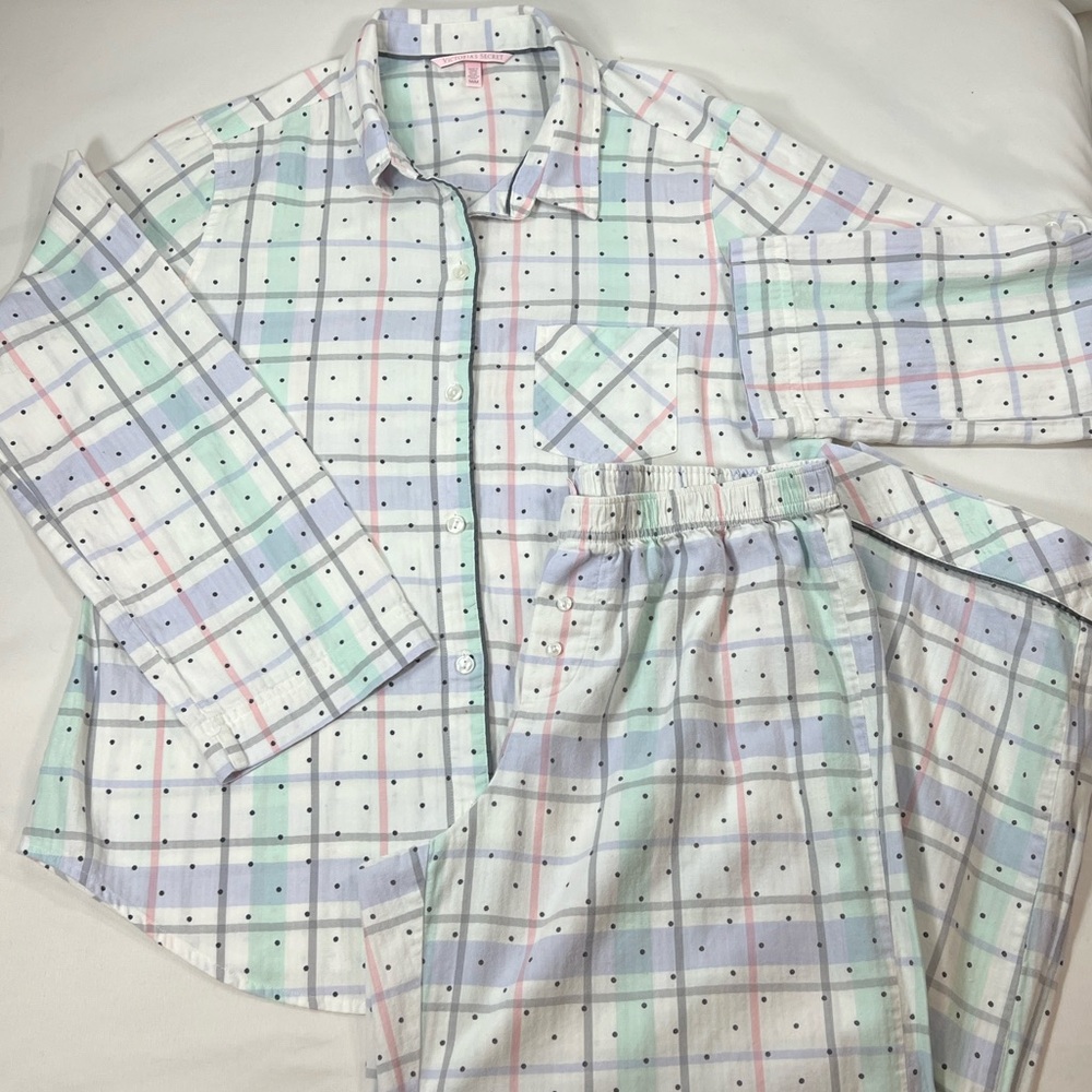 Victoria's Secret Pastel Plaid Pajama Set - White, Mint, Lavender, Pink